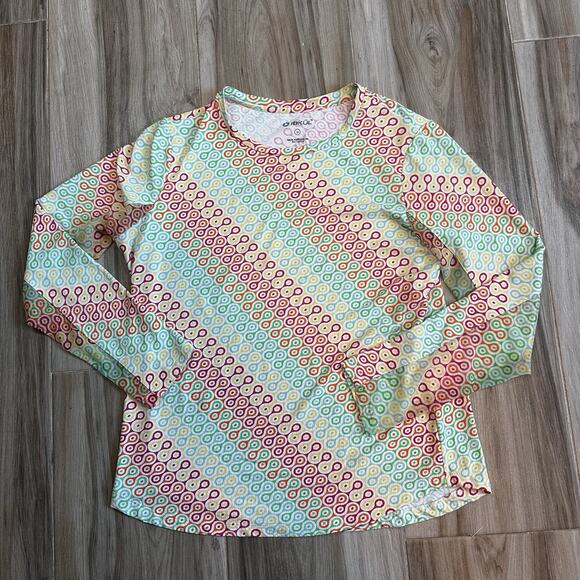 IBKUL Women‎ L Colorful Geometric Sun Shirt Cooling Vented Outdoors Golf - Picture 1 of 7